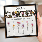 Omas Garten-Personalisierte Holzplakette mit Titel und Geburtsblumen Geschenk für Mama und Oma