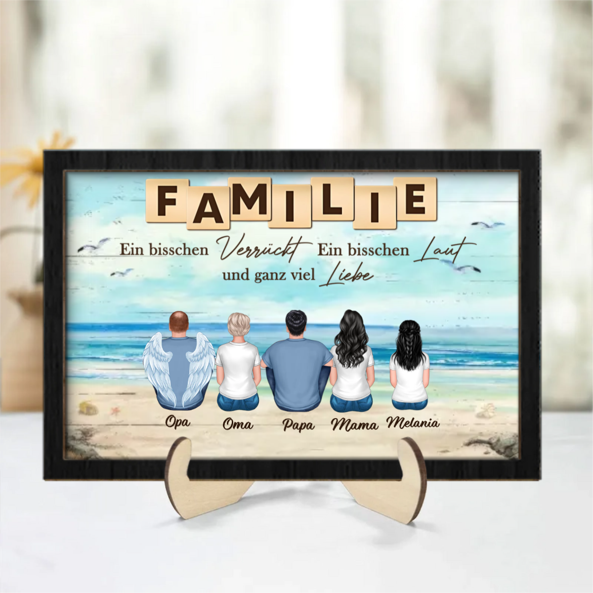 Personalisierter Holzaufsteller mit Familien Geschenk für Papa, Mama, Opa und Oma
