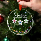 Personalisierter Glas-Weihnachtsanhänger mit Blumen – für Schwester, Freunde, Oma & Mama