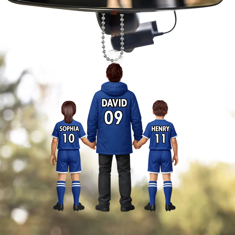 Papas Fußballteam- Personalisierter Acrylanhänger mit Mann und Kinder