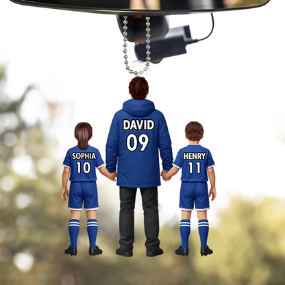 Papas Fußballteam- Personalisierter Acrylanhänger mit Mann und Kinder