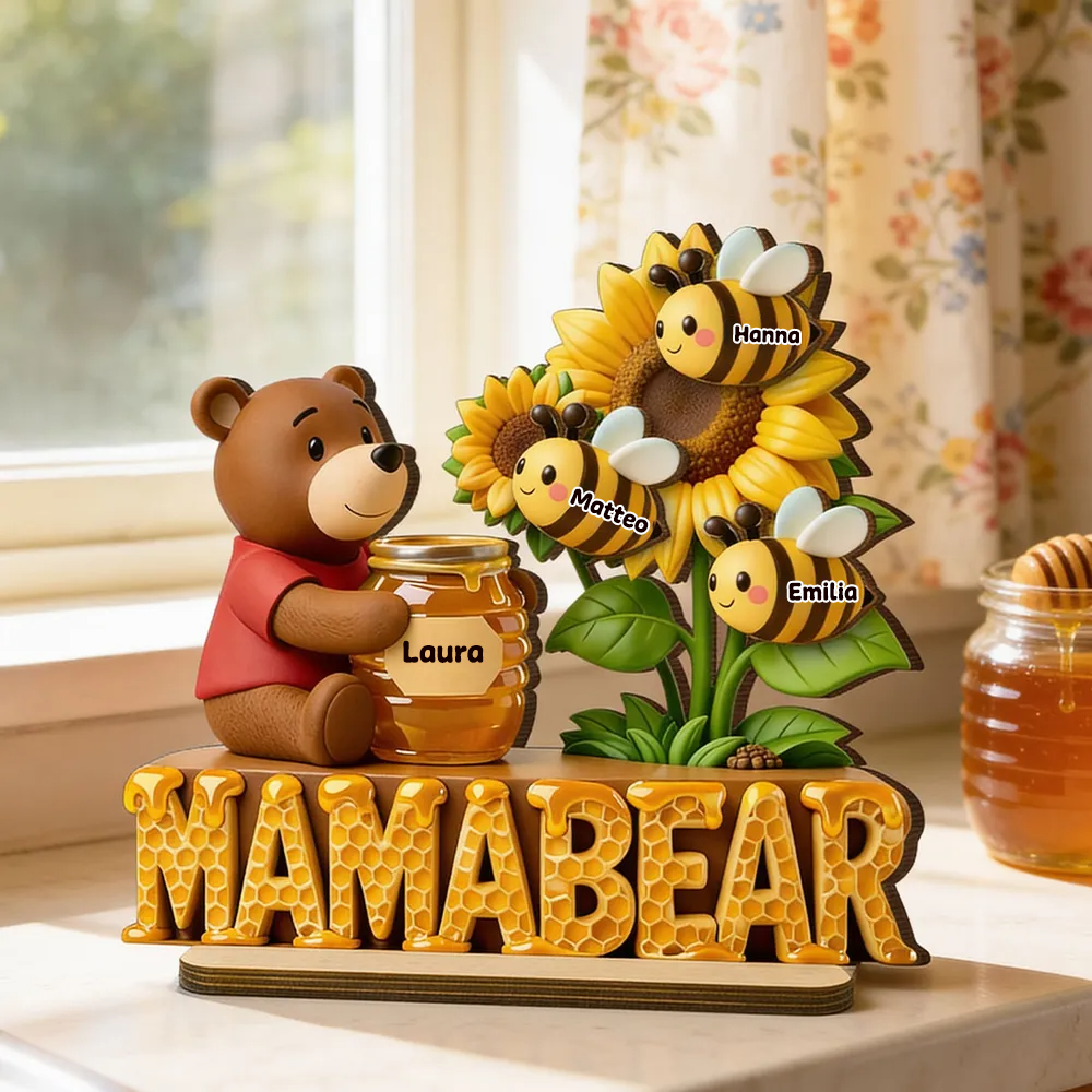 Mamabär-Personalisierter Holzaufsteller mit Bienen Geschenk für Mama