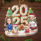 2025 Familie-Eltern mit Kinder, Hund und Katze Acrylornament Christbaumschmuck