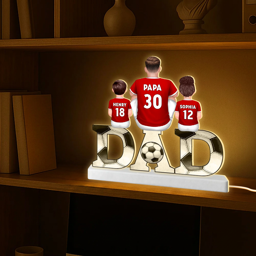 Papa's Dream Team – Personalisierte DAD-LED-Lichtbox mit Fußballfamilie und Namen