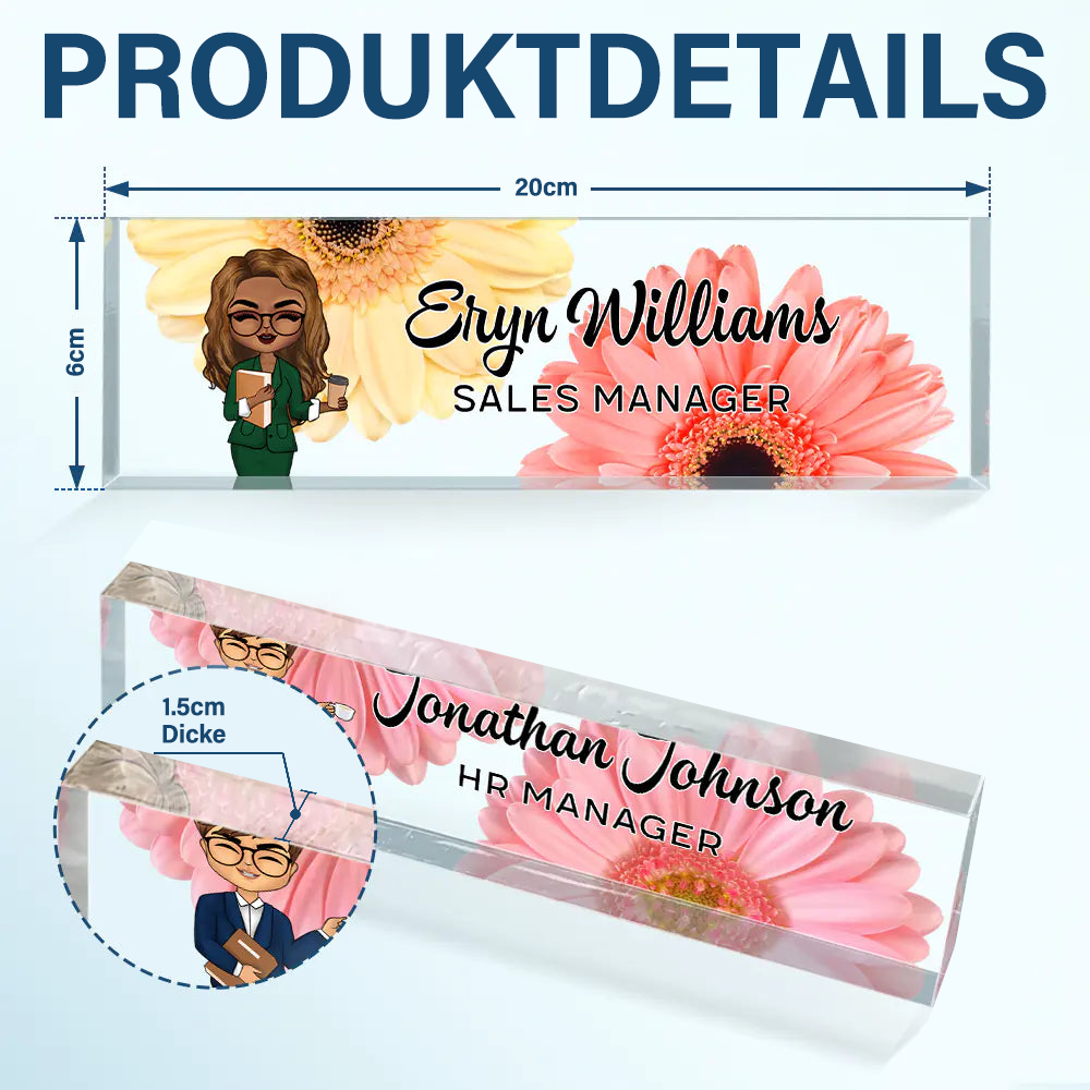 Personalisiertes Acryl-Namensschild mit Blumenmotiv Geschenk für Kollegin