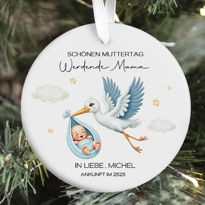 Süßer Storch &amp; Baby – Geschenk für werdende Mamas, personalisierter Keramik-Anhänger
