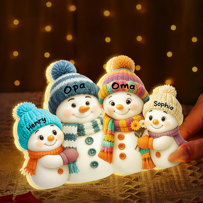 Personalisierte Schneemann-Leuchtbox – Oma, Opa & Enkelkinder