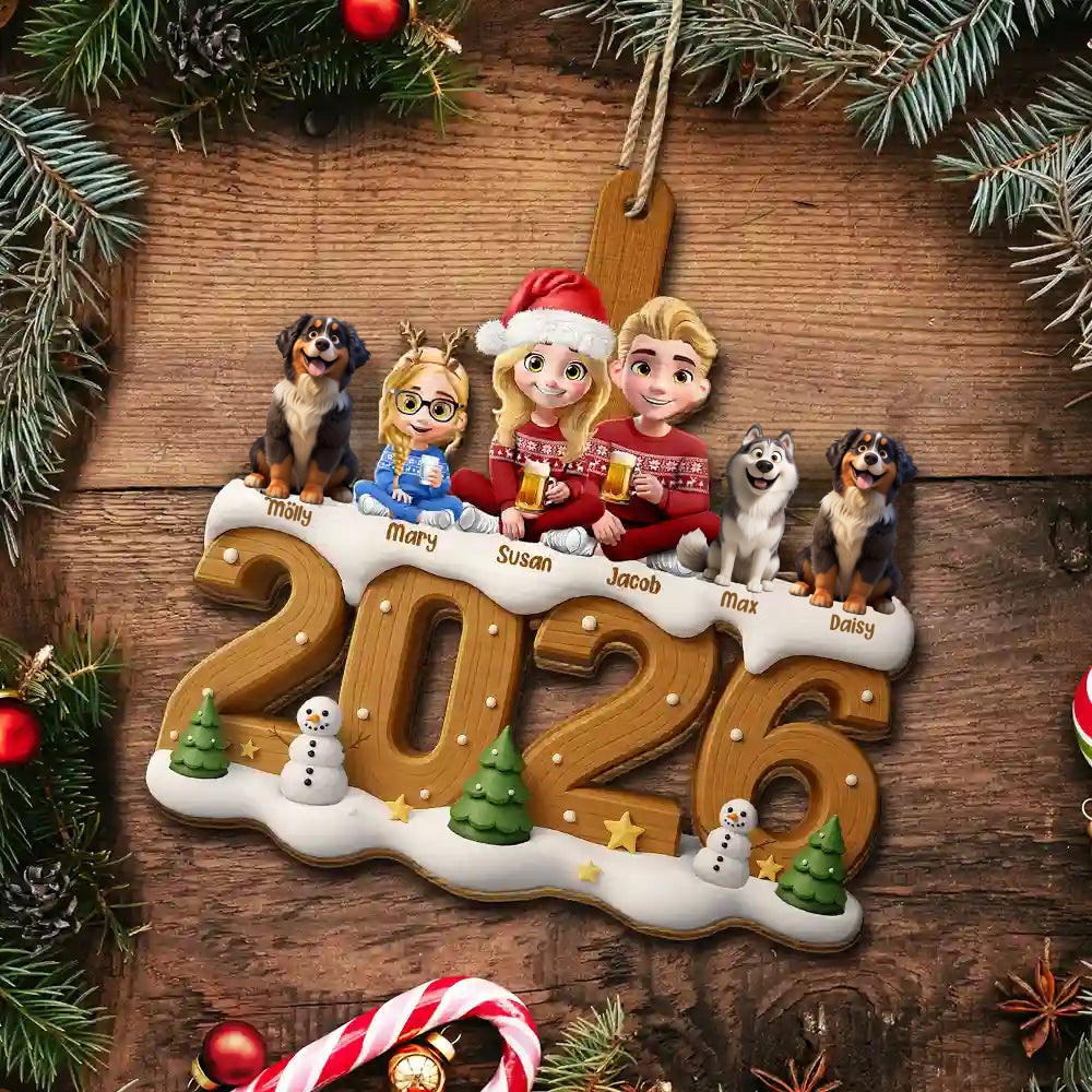 Personalisierter Holz-Weihnachtsanhänger – Familie & Haustiere, 2–10 Figuren
