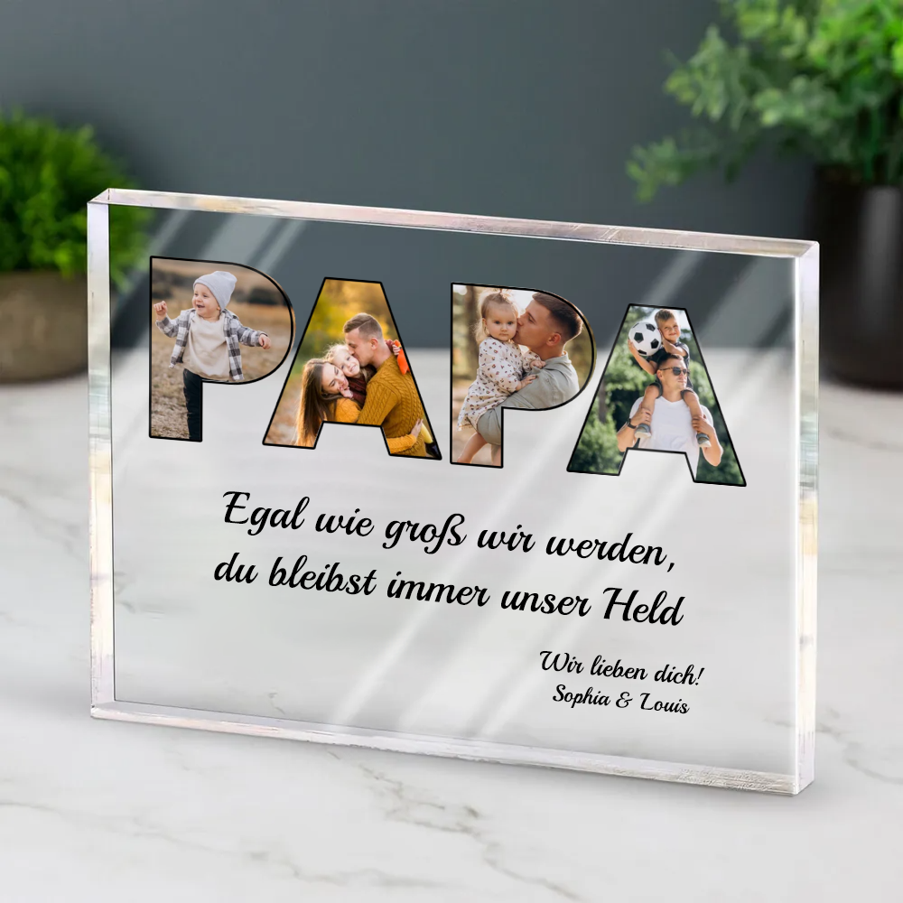 PAPA-Acrylblock mit Fotos,Text und Name Geschenk für Vater