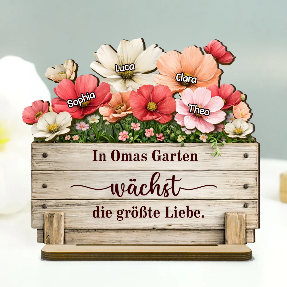 Omas Garten-Personalisierter Holzaufsteller mit Blumenmotiv Geschenk für Mama und Oma