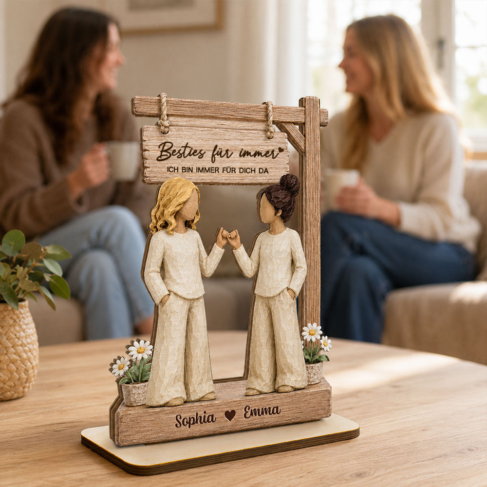 Personalisierter Holzaufsteller mit Namen & Spruch - für Besties & Schwestern