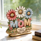 MOM-Personalisierter Holzaufsteller mit Blumen Geschenk für Mama und Oma