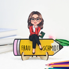 Puppenlehrer/-in auf Bleistift sitzend Personalisierte Holzplakette, Bürodekoration für Lehrer
