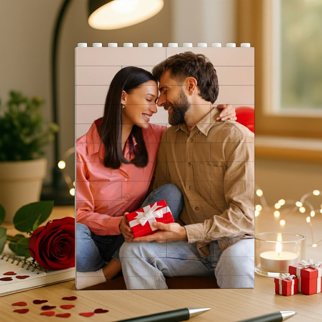 Fotopuzzle aus Klemmbausteinen mit Ihrem Wunschbild und Wunschtext Geschenk für Paar