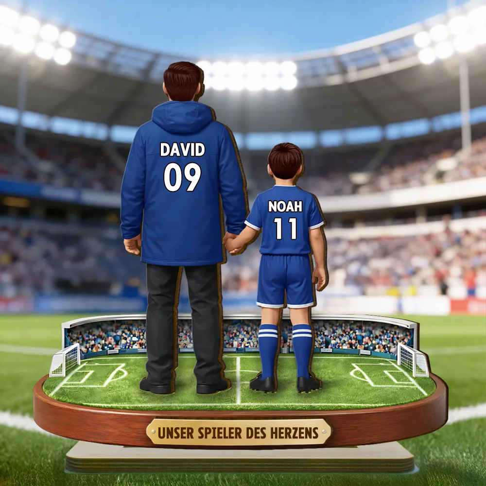 Fußballpapa und Kinder Personalisierter Holzaufsteller mit Trikots