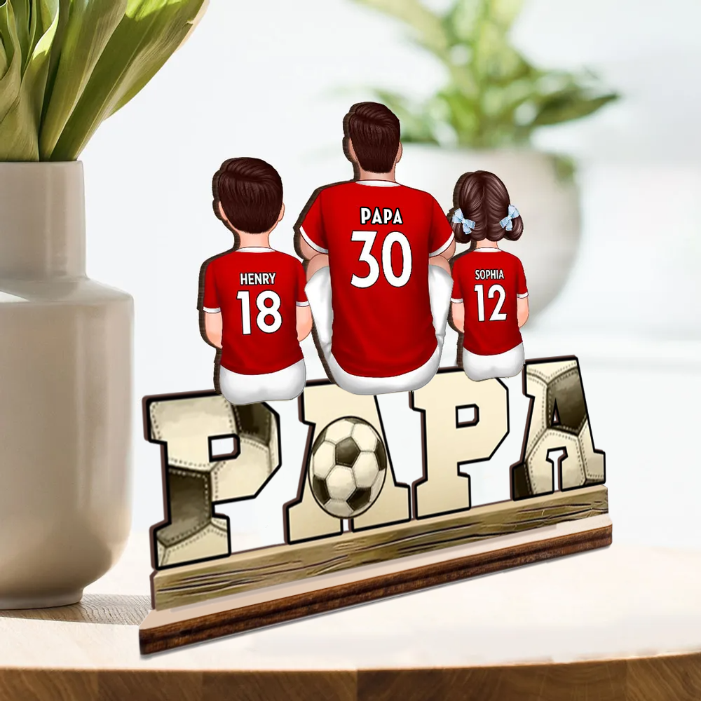 PAPA-Holzaufsteller mit Fußball 1-4 Kinder personalisiert Geschenk für Vater
