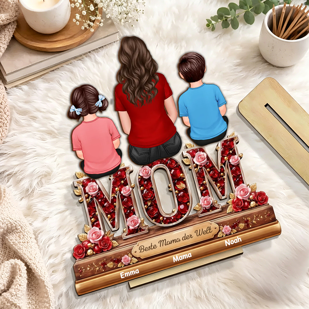 "MOM,MAMA, OMA" Holzaufsteller mit Frau und Kinder personalisiert