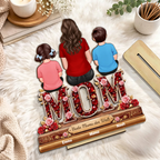 "MOM,MAMA, OMA" Holzaufsteller mit Frau und Kinder personalisiert