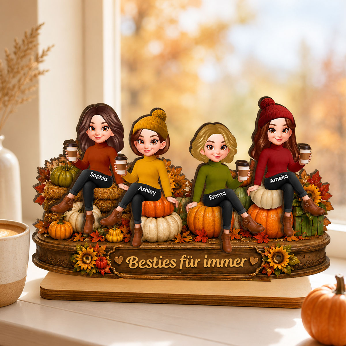 Personalisierter Holzaufsteller für die beste Freundin – Herbstmotiv