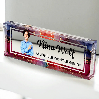 Acrylblock mit Foto, Name und Titel Persönliches Büro-Geschenk für Kolleginnen & Kollegen
