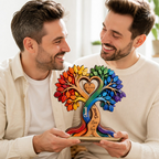 Regenbogen Herzbaum mit Namen und Jahrestag Personalisierter Holzaufsteller für Paar