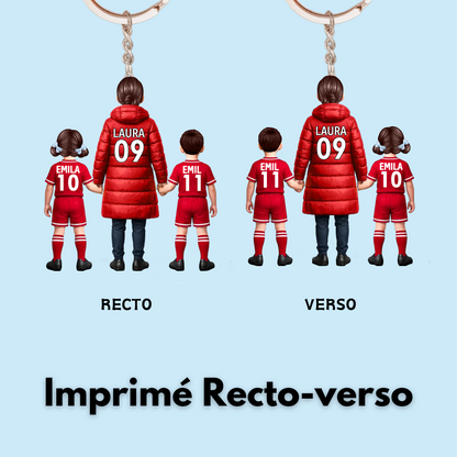 Fußballmama und Kinder- Acrylschlüsselanhänger mit Trikots und Namen