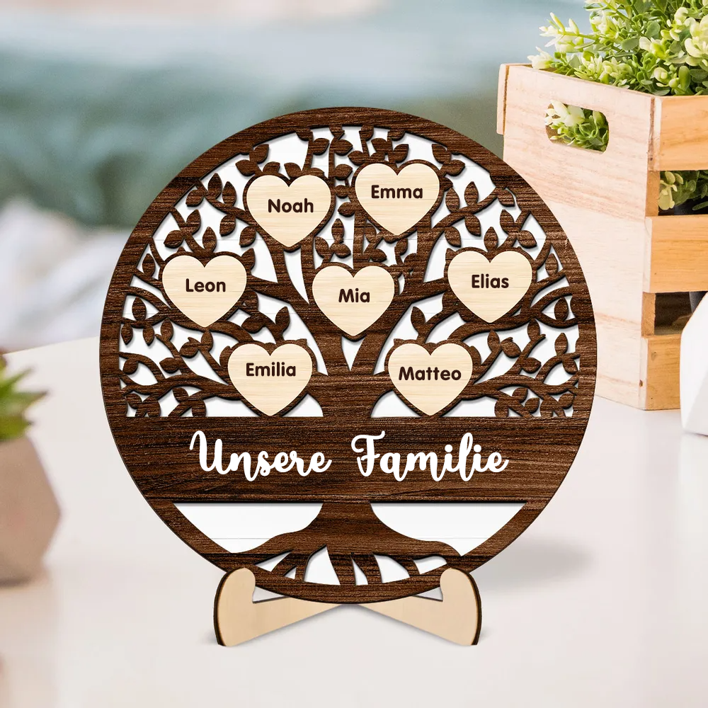 Personalisierte Holzplakette mit Familienbaum Geschenk für Familie