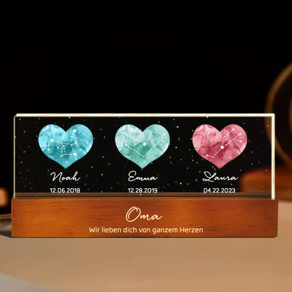 Geburtsstein und Sternzeichen - Personalisierte LED-Nachtlicht für Mama, Oma und Paar