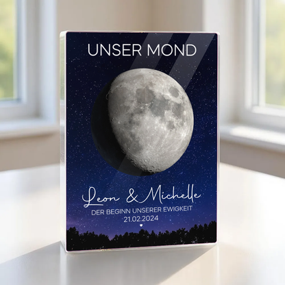 Unser Mond für Paar- Personalisiertes Acrylblock mit Mondphase, Namen und Spruch