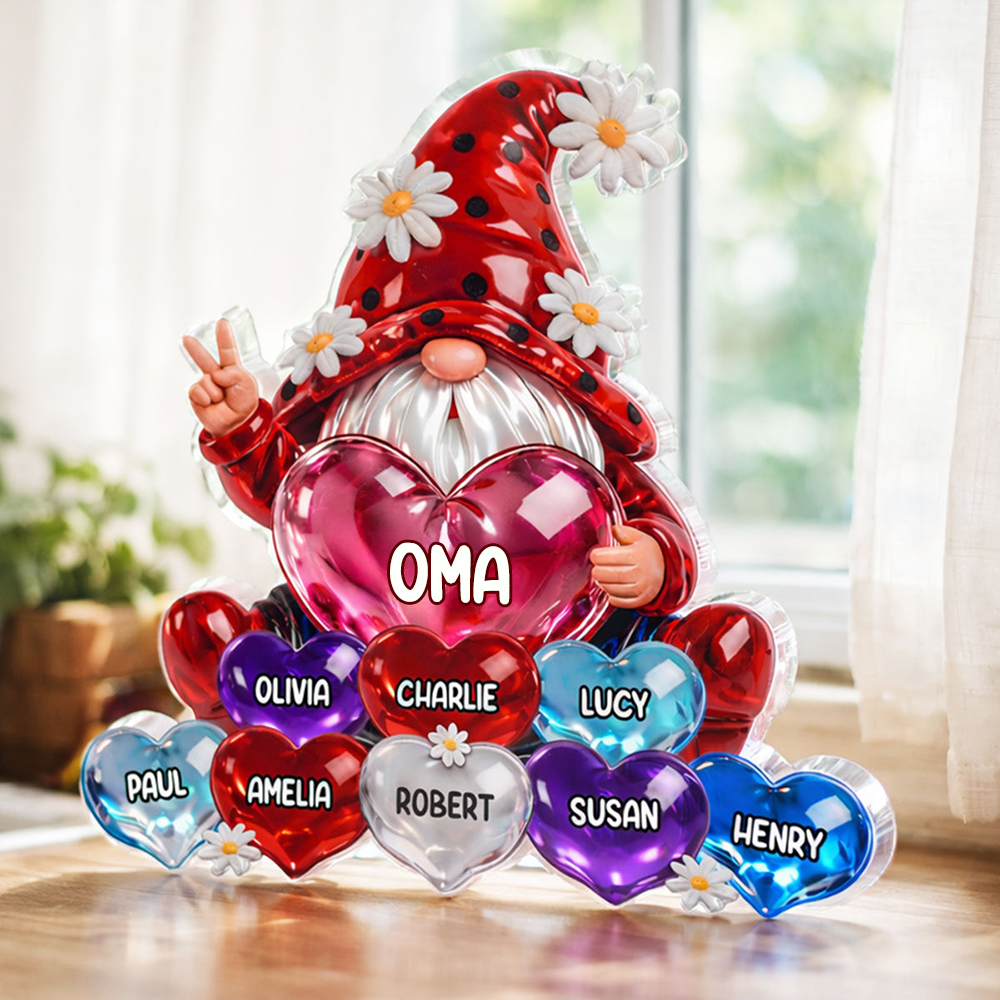 Zwerg und Herzen Personalisierter Acrylaufsteller mit Namen Geschenk für Oma