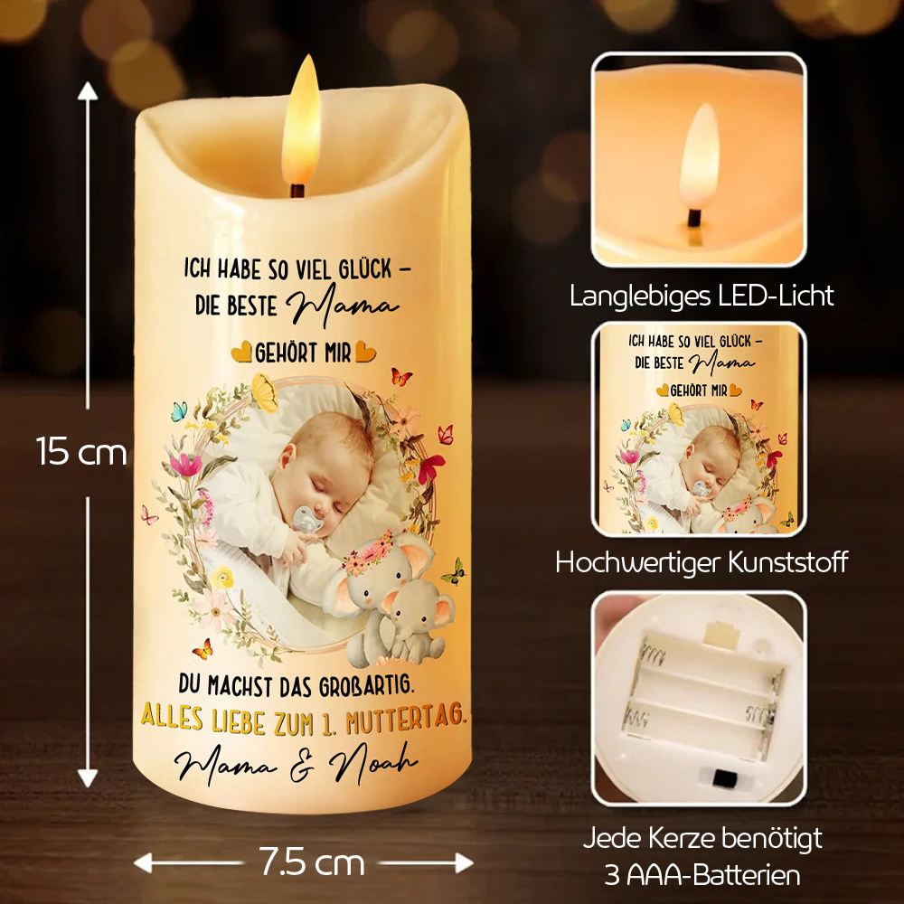 Beste Mama gehört mir  LED-Kerze mit Foto und Text Geschenk für neue Mama