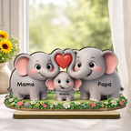 Elefantenfamilie-Personalisierter Holzaufsteller mit Namen Geschenk für Mama und Papa