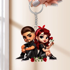 Pärchen mit Rosen-Personalisierter Acryl-Schlüsselanhänger Geschenk für Paar