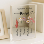 Personalisierter Acrylblock mit Geburtsblumen, Namen und Text Geschenk für Oma und Mama