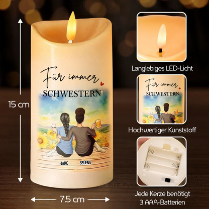 "Für immer Schwestern/Beste Freundinnen/ Geschwister/ Freunde" Personalisierte LED-Kerze