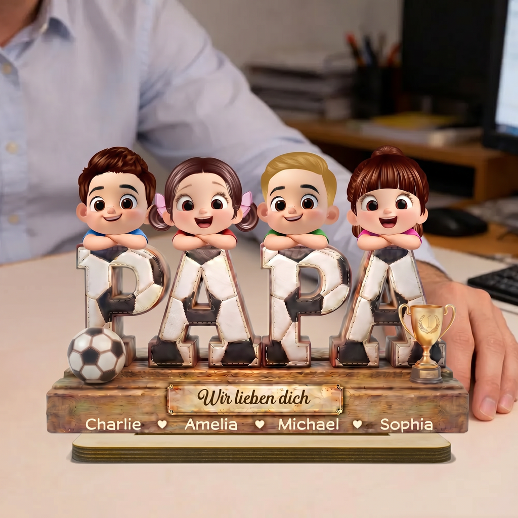 Vintage Fußballpapa Personalisierter PAPA-Holzaufsteller mit Kinder
