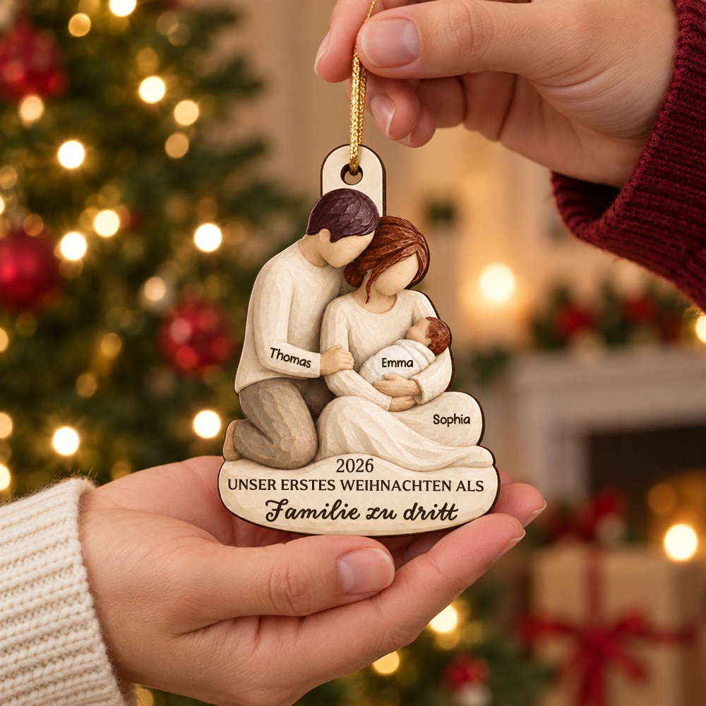 Personalisierter Holz-Weihnachtsanhänger – Unser erstes Weihnachten als Familie zu dritt