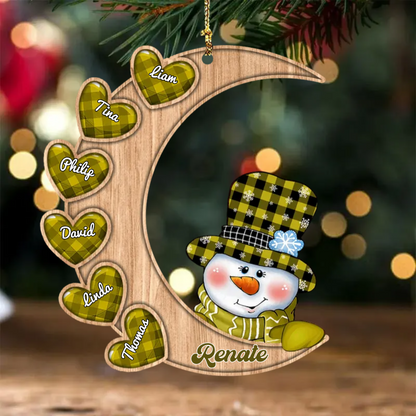 Schneemann Oma Mama auf Mond mit 2-11 Namen Weihnachtsschmuck