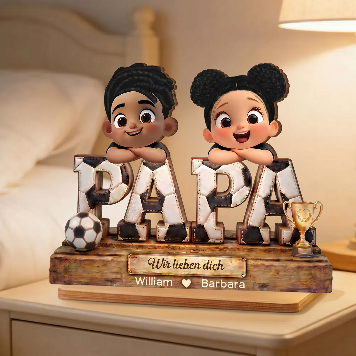 Vintage Fußballpapa Personalisierter PAPA-Holzaufsteller mit Kinder