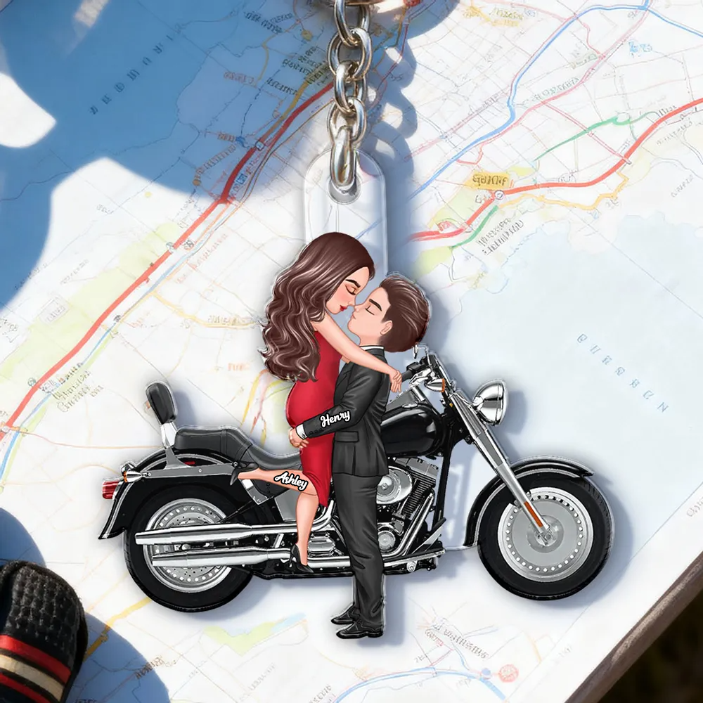 Motorrad-Paar Personalisierter Acrylschlüsselanänger mit Namen