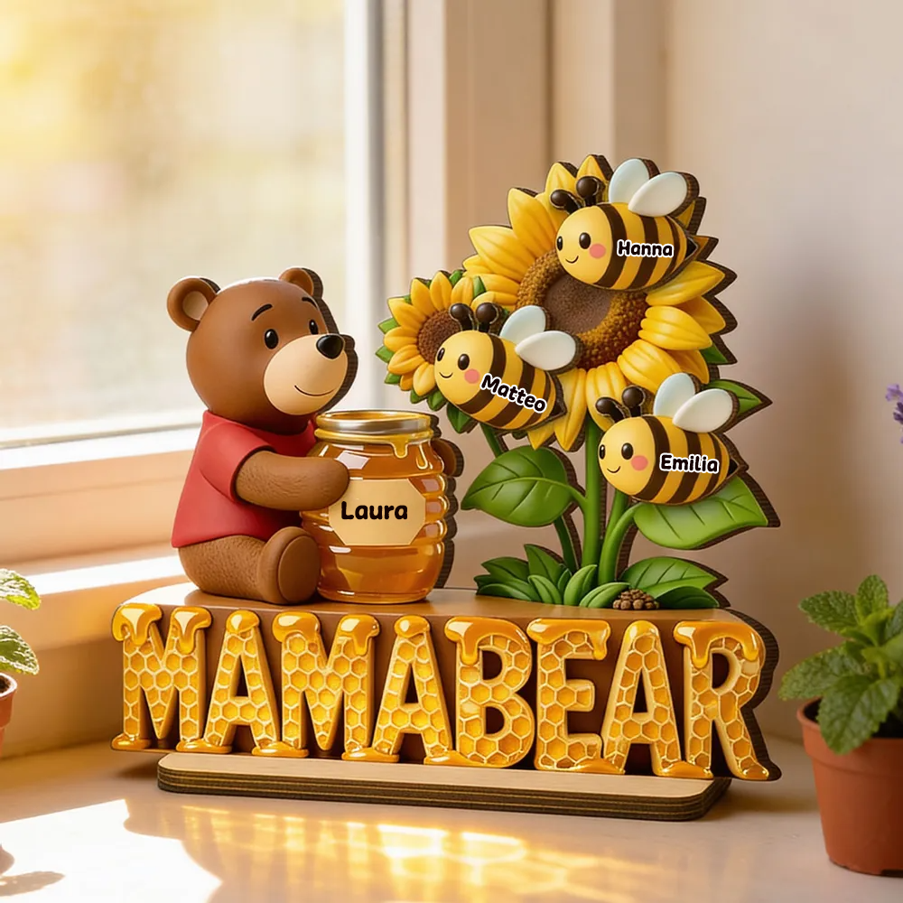 Mamabär-Personalisierter Holzaufsteller mit Bienen Geschenk für Mama