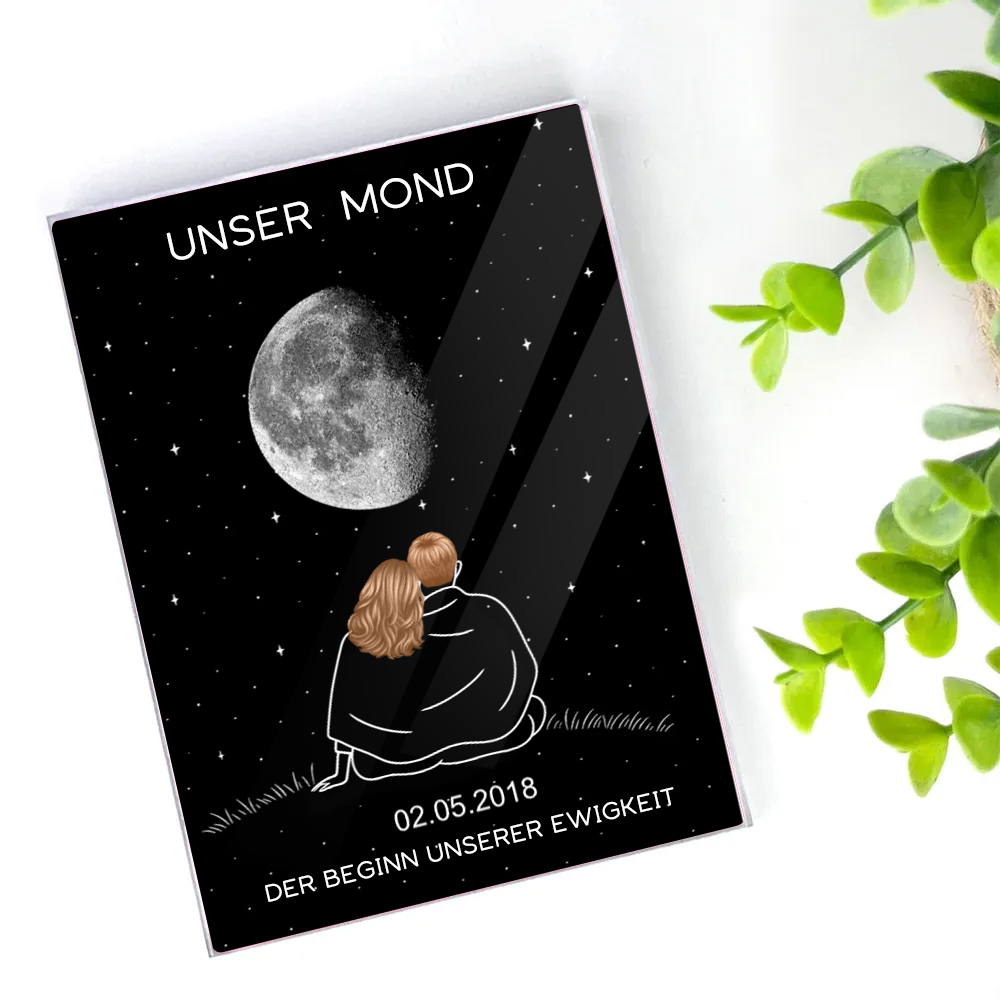 Paar unter dem Mond-Personaliserter Acrylbock mit Mondphase und Namen, Geschenk für Paar