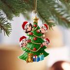 Personalisierter Acrylanhänger mit Eltern und Kinder Christbaumschmuck mit Tannenbaum