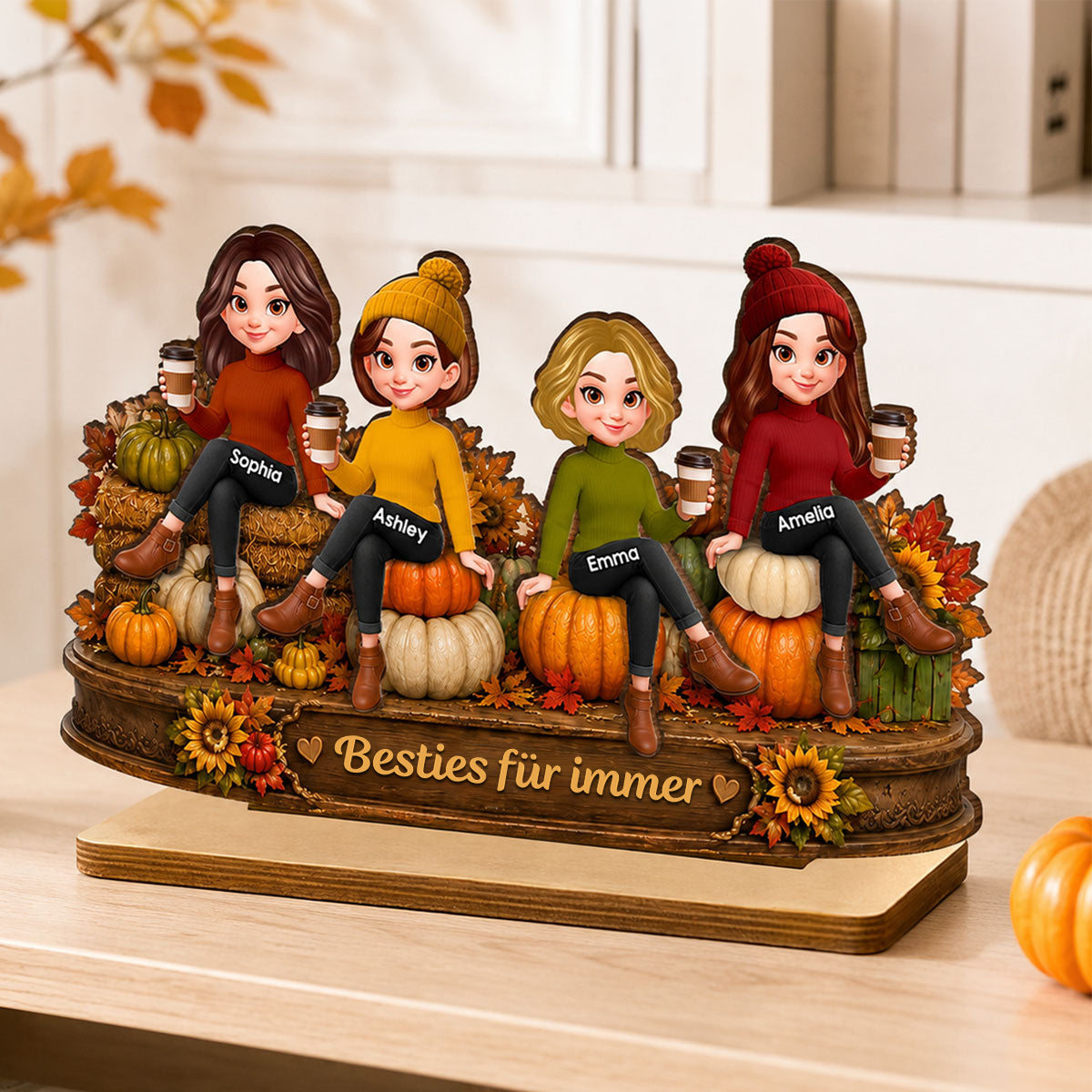 Personalisierter Holzaufsteller für die beste Freundin – Herbstmotiv