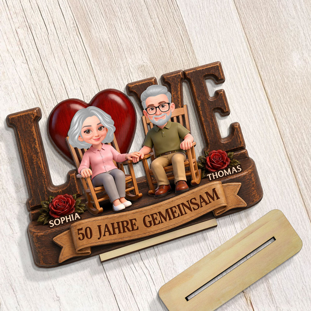 Personalisierter Holzaufsteller für Paare mit LOVE-Motiv und Wunschjahr Geschenk zum Jahrestag