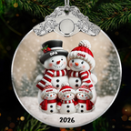 Personalisierter Glas-Weihnachtsanhänger – Schneemannfamilie