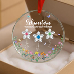 Personalisierter Glas-Weihnachtsanhänger mit Blumen – für Schwester, Freunde, Oma & Mama