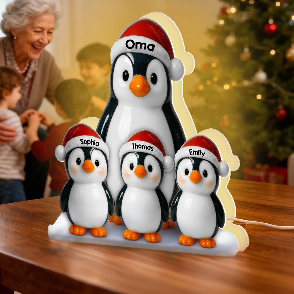 Personalisierte LED-Lichtbox für Oma & Opa – Pinguin-Motiv mit Namen