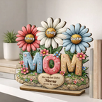 MOM-Personalisierter Holzaufsteller mit Blumen Geschenk für Mama und Oma