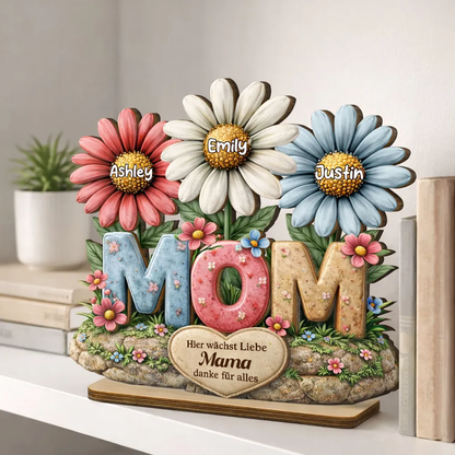 MOM-Personalisierter Holzaufsteller mit Blumen Geschenk für Mama und Oma